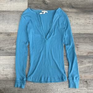 Aeropostale Teal Ribbed Long Sleeve Henley Top